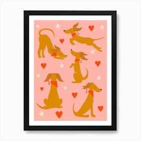 Dogs And Hearts Art Print