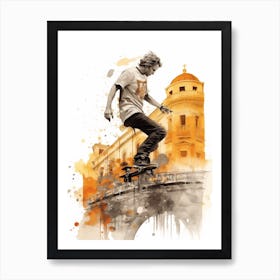 Skateboarding In Rome, Italy Drawing 1 Art Print