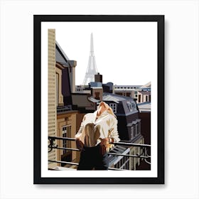 Lady In Paris With Eiffel Tower Art Print