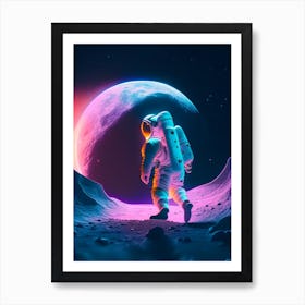 Astronaut Doing Moon Walk Neon Nights 1 Art Print