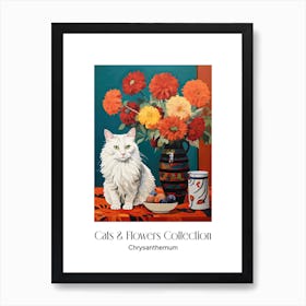 Cats & Flowers Collection Chrysanthemum Flower Vase And A Cat, A Painting In The Style Of Matisse 2 Art Print