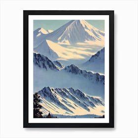 Mount Ruapehu, New Zealand Ski Resort Vintage Landscape 2 Skiing Poster Art Print