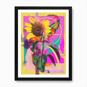 Sunflower 3 Neon Flower Collage Art Print