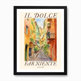 Il Dolce Far Niente Genoa, Italy Watercolour Streets 3 Poster Art Print