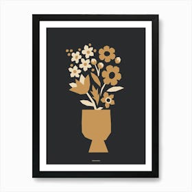 Minimal Gold and Black Daisy Flower Bouquet Print Dark Version Art Print