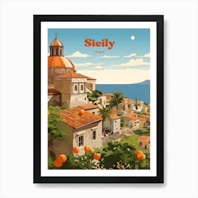 Sicily Italy Vintage Travel Art Illustration Art Print