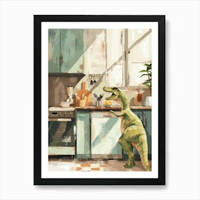 Dinosaur Cooking In The Kitchen Pastel Painting 3 Art Print