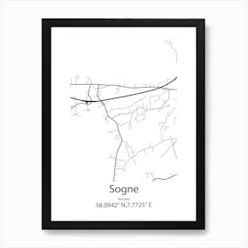 Sogne,Norway Minimalist Map Art Print