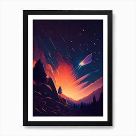 Meteor Shower Comic Space Space Art Print