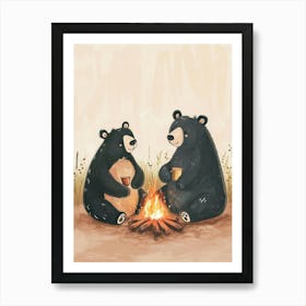 American Black Bear Two Bears Sitting Together Storybook Illustration 1 Art Print
