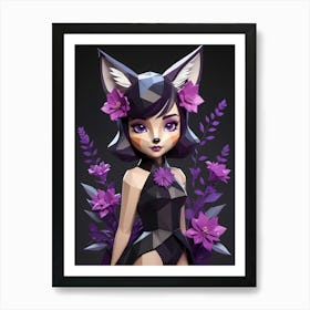 Low Poly Floral Fox Girl, Purple (13) Art Print