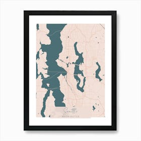 Seattle Washington Pink and Blue Cute Script Street Map 1 Art Print