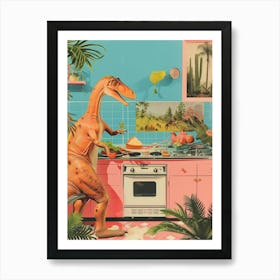 Dinosaur Baking In The Kitchen Retro Abstract Collage 2 Art Print