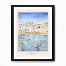 Swimming In Mykonos Greece 2 Watercolour Poster Art Print