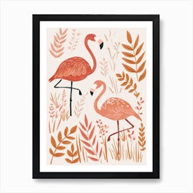 Lesser Flamingo And Ginger Plants Minimalist Illustration 3 Art Print