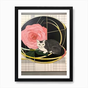 Camelia With A Cat 1 Abstract Expressionist Art Print