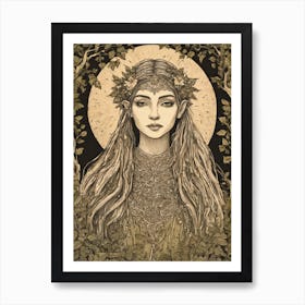 Lireth Wood Elf - Nature Ivy Spirit Lord of the Rings Inspired Copper Elf - Elven Pagan Botanical Witch Feature Wall Medieval Gothic Line Art Folk HD Art Print