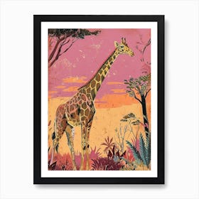 Pastel Giraffe Line Illustration  2 Art Print