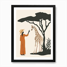 Giraffe And Woman Art Print