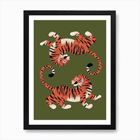 Tiger Twins In Green Art Print