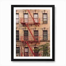New York Building With Red Iron Staircase Art Print