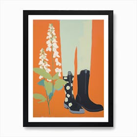 A Painting Of Cowboy Boots With Snapdragon Flowers, Pop Art Style 5 Art Print