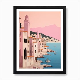 Budva Montenegro 1 Vintage Pink Travel Illustration Art Print