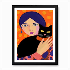 Cat Lady Blue Hair Art Print