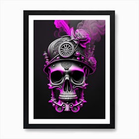 Skull With Intricate Linework 1 Pink Stream Punk Art Print