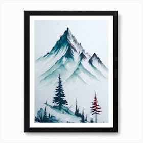 Mountain And Forest In Minimalist Watercolor Vertical Composition 211 Art Print