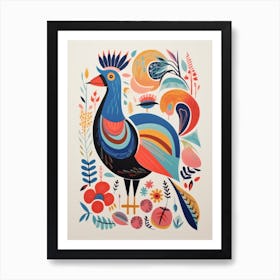 Colourful Scandi Bird Rooster 2 Art Print