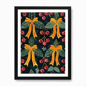 Cherries And Yellow Bows 4 Pattern Poster