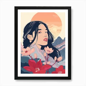 Asian Girl With Flowers 1 Art Print