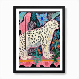Maximalist Animal Painting Snow Leopard 1 Art Print