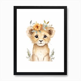 Watercolour Jungle Animal Baby Lion 4 Art Print