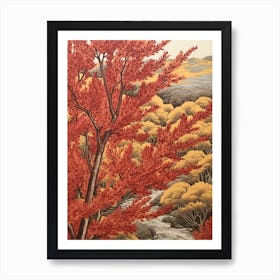 Red Willow 1 Vintage Autumn Tree Print  Art Print