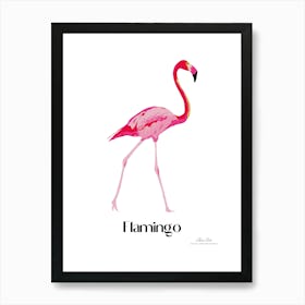 Flamingo. Long, thin legs. Pink or bright red color. Black feathers on the tips of its wings.2 Art Print