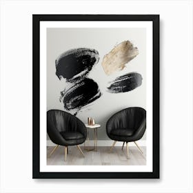 Black And White Brushstrokes 3 Art Print