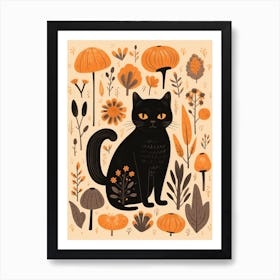 Cute Fall Black Cat Illustration 1 Art Print