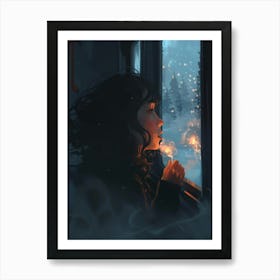 Girl Looking Out A Window Art Print