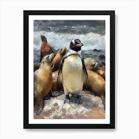 Adlie Penguin Sea Lion Island Oil Painting 2 Art Print