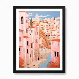 Ibiza Spain 3 Vintage Pink Travel Illustration Art Print