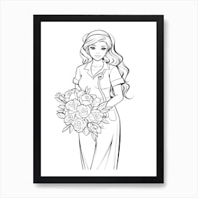 Bloom Body Girl Line Art 20 Art Print