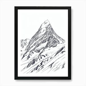 Aoraki Mount Cook New Zealand Line Drawing 4 Art Print