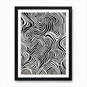 Retro Inspired Linocut Abstract Shapes Black And White Colors art, 217 Art Print