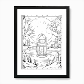 The Floating Lantern Scene (Tangled) Fantasy Inspired Line Art 2 Art Print