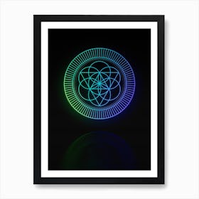 Neon Blue and Green Abstract Geometric Glyph on Black n.0118 Art Print