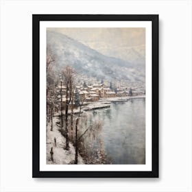 Vintage Winter Painting Lake Como Italy Art Print