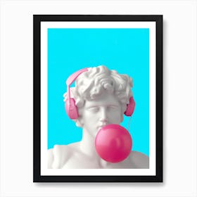 3d David Statue With Headphones And Bubblegum 1 Art Print