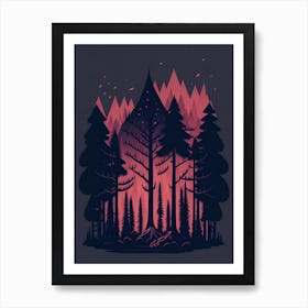 A Fantasy Forest At Night In Red Theme 1 Art Print